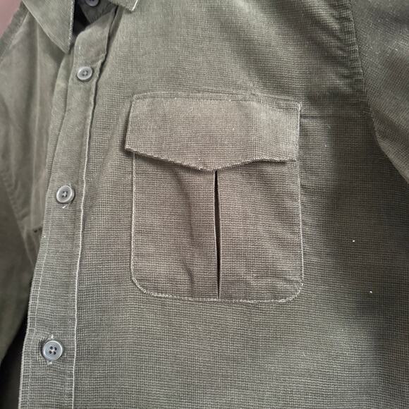 AR ALOHA RAG 100% Cotton Corduroy Dark Green Brown Button Down Shirt Extra Small - Picture 3 of 8